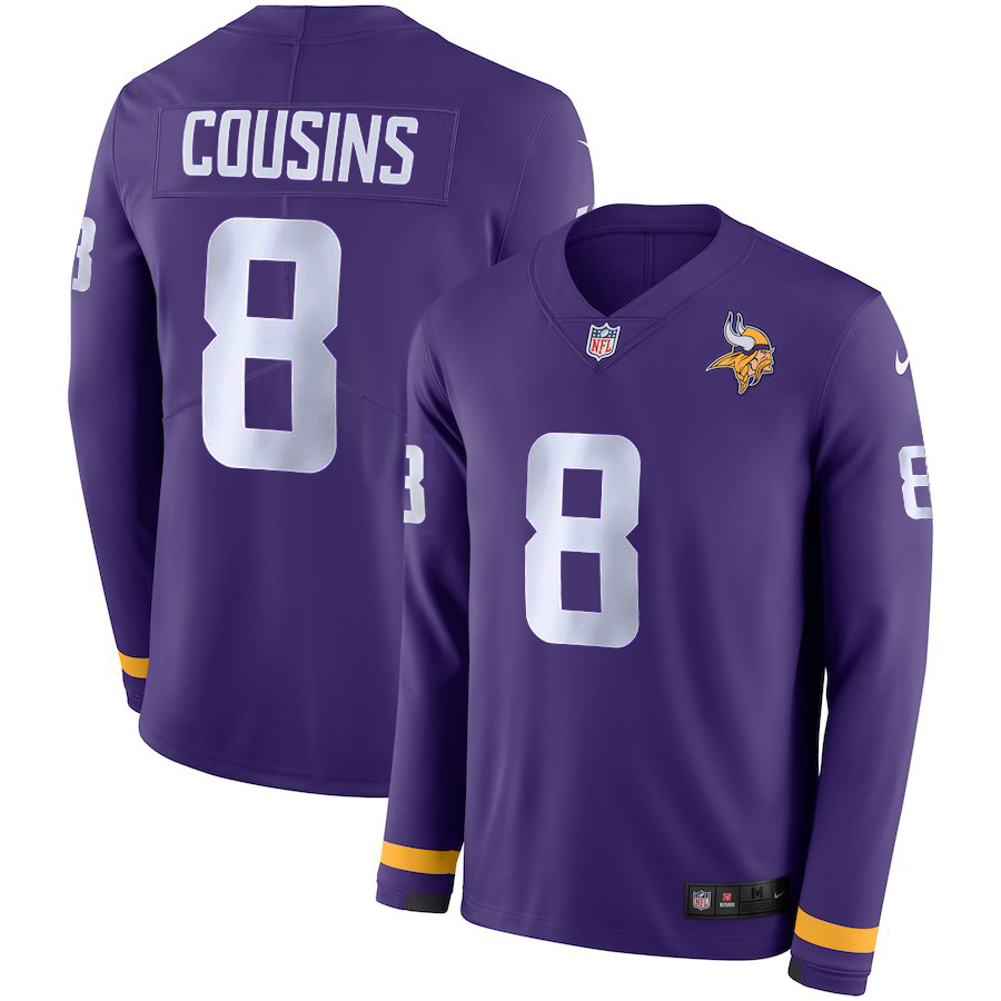 Men Minnesota Vikings 8 Cousins purple Limited NFL Nike Therma Long Sleeve Jersey
